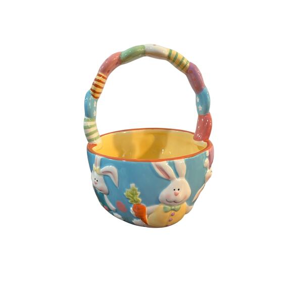 Blossoms and Blooms Easter Bunny Ceramic Candy Dish Basket - Picture 1 of 5